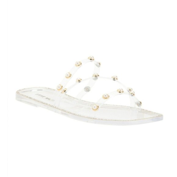 Steve Madden Shoes - Steve Madden 'Nonni' Pearl-Strap Jelly Slide Sandals with Crystal Trim, Clear